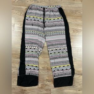 Kensie Women's Geometric Colorful Black Wide Leg Casual Pants Tie Waist